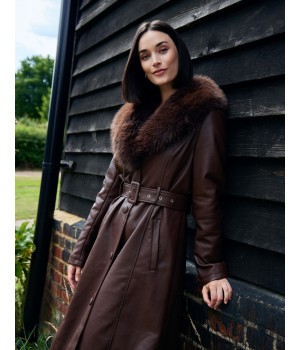 Longline Leather Look Faux Fur Coat