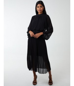 High Neck Pleated Midi Dress