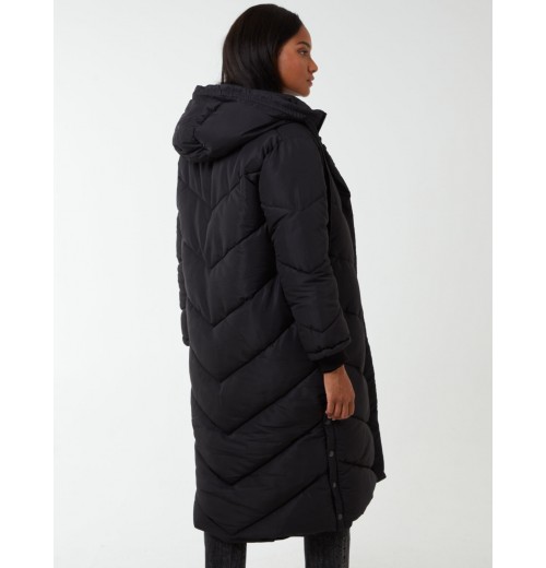 Chevron Midi Quilted Coat