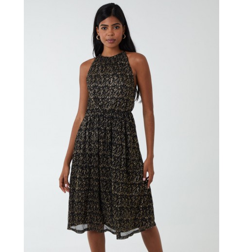 Blouson Halter Neck Midi Dress