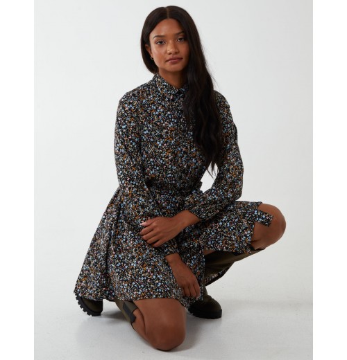 Multi Floral Print Mini Shirt Dress