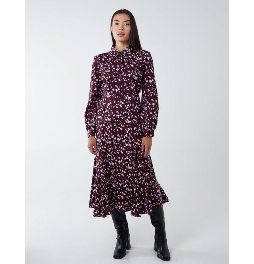 Shirt Midi Dress With Godet Hem