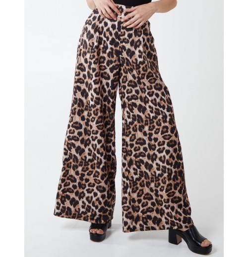 Wide Leg Leopard Trousers