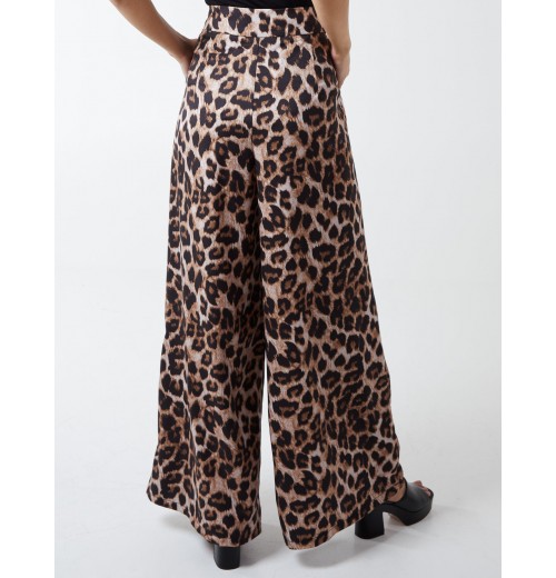 Wide Leg Leopard Trousers