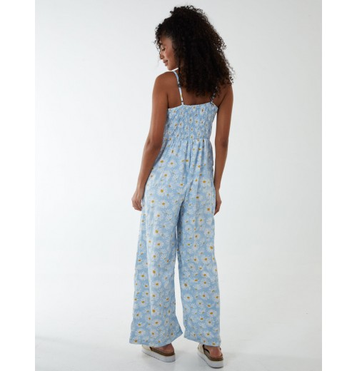 Daisy Print Tie Front Jumpsuit