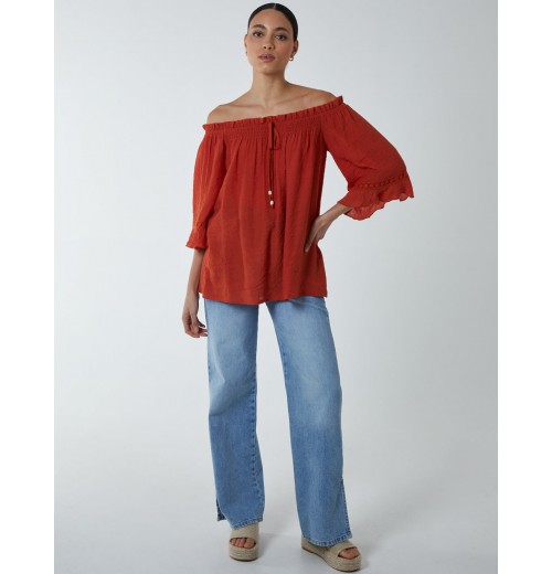 Bardot Tie Front Top