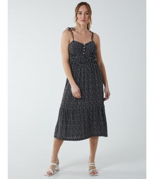 Strappy Elasticated Button Through Midi Dress