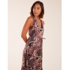 V Front Sleeveless Paisley Midi Dress With Detailed Straps