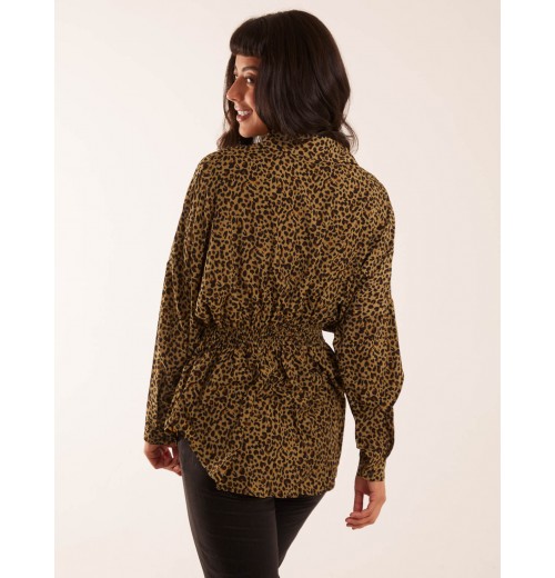 Leopard Print Shirred Waist Shirt