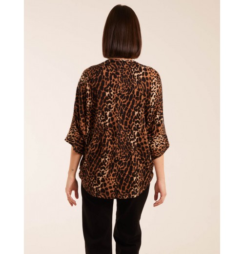 Zip Front Leopard Diamante Tunic Top