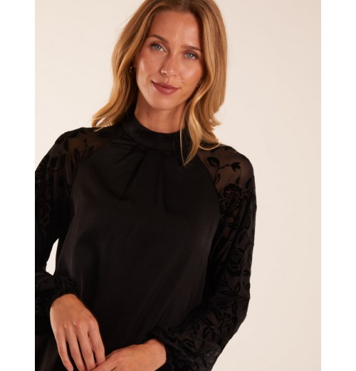 High Neck Flocked Sleeve Top