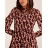 Geometric Print Shirred Bust Long Sleeve Shirt Dress