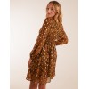 Shirred Waist Leopard Foil Wrap Front Mini Dress