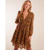 Shirred Waist Leopard Foil Wrap Front Mini Dress