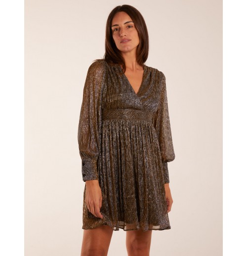 Metallic Wrap Mini Dress