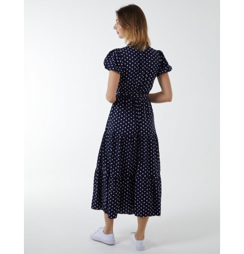 Collared Polkadot Maxi Dress