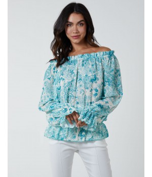 Butterfly Floral Print Gypsy Chiffon Blouse