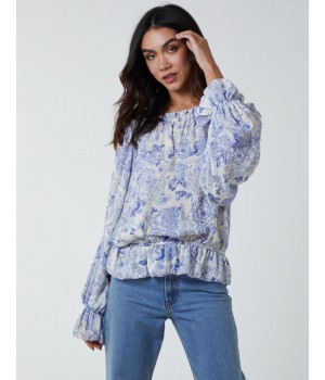 Butterfly Floral Print Gypsy Chiffon Blouse