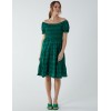 Puff Sleeve Bardot Shirred Dress