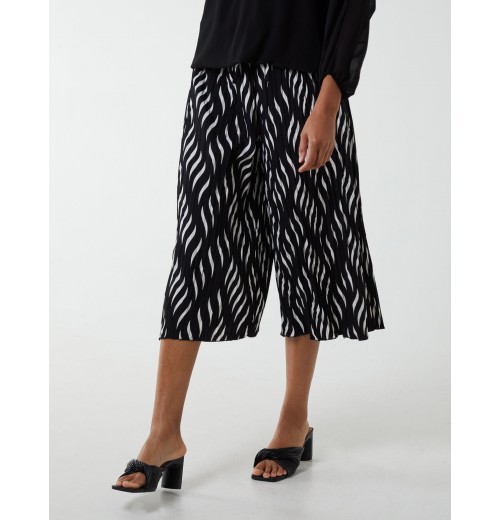 Pleated Abstract Wide Leg Trousers