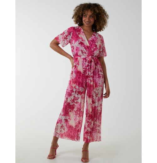 Pleated Wrap Tropical Jumpsuit