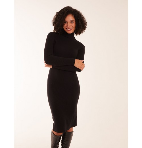 Ribbed Roll Neck Midi Dress