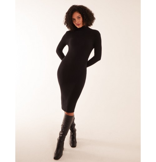 Ribbed Roll Neck Midi Dress