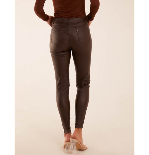 PU Mid Rise Coated Skinny Jeans