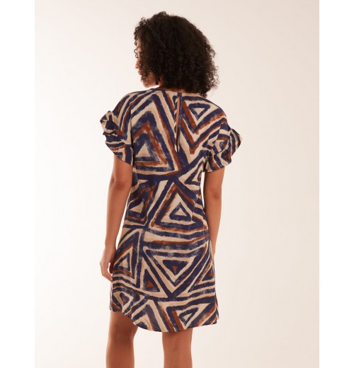 Aztec Printed Frill Sleeve Dress