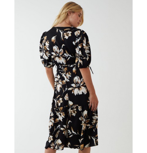 Wrap Front Tier Hem Midi Dress