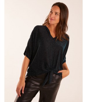 Sparkly V Neck Tie Front Top