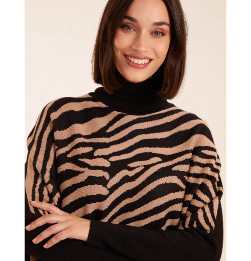 Zebra Print Roll Neck Jumper