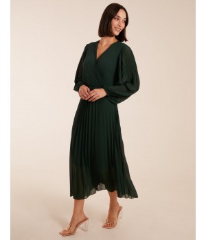 Wrap Front Pleated Midi  Dress