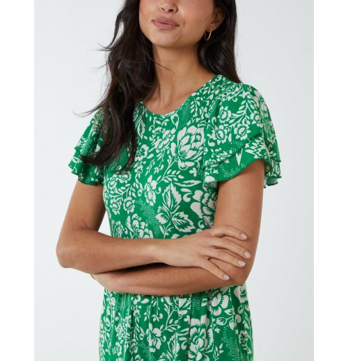 Ruffle Sleeve Tier Midi Dress