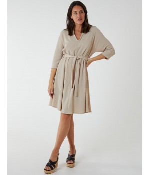 V Neck Crunchy Stitch Batwing Dress