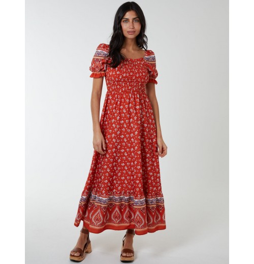 Shirred Floral Maxi Dress