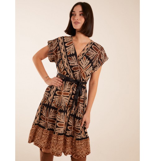 Tiered Crossover Printed Dress