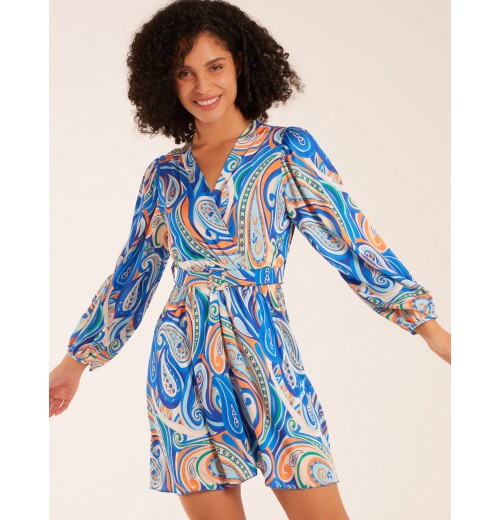 Paisley Print Wrap Front Dress