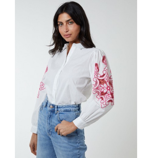 Embroidery Sleeve Cut Out Shirt